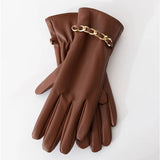 Fashion Chain Women' PU Leather Gloves Winter Warm