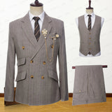 2023 Latest Summer Men Double Breasted Khaki Linen