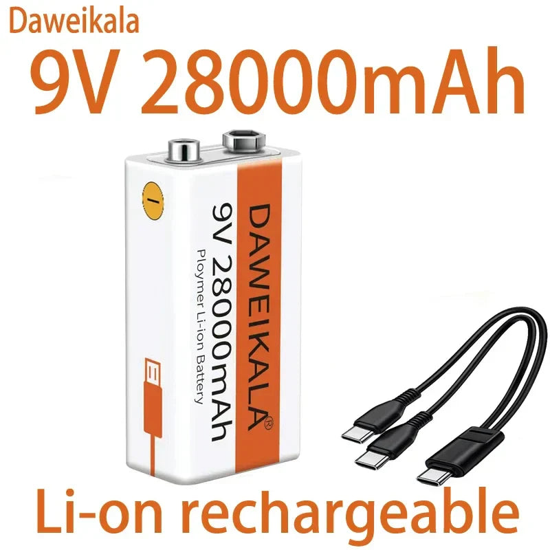 2023 9V 28000mAh Li-ion Rechargeable Battery Micro USB