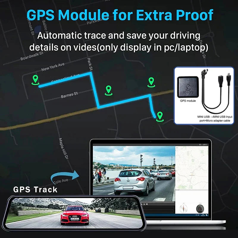 4K Front and Rear Camera Mirror GPS Car