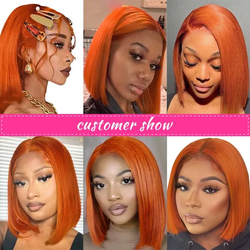 180% Density Ginger Orange Straight Bob Wig 13x4