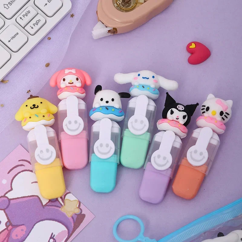 New Sanrio Highlighter 6-24pcs Kuromi Melody Soft Rubber