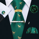 Barry.Wang Silk Mens Tie Hanky Cufflinks Clip Brooch