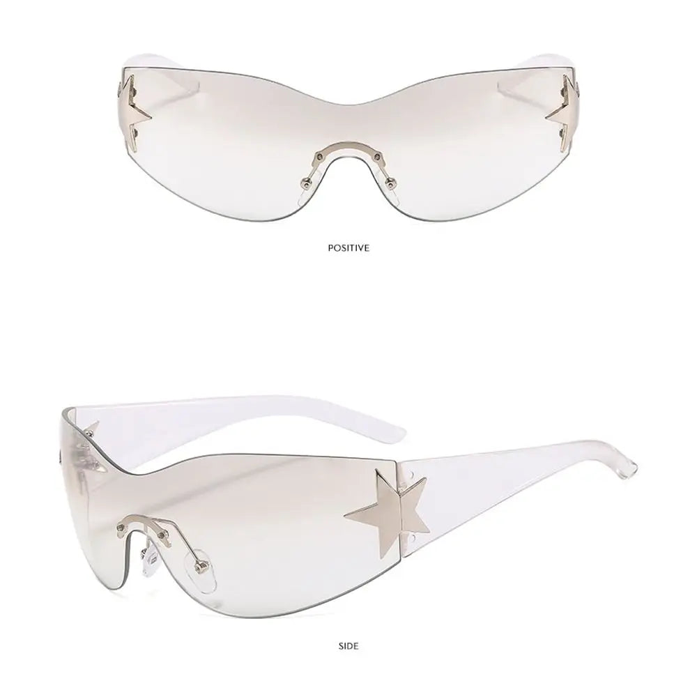 Rimless Y2K Sunglasses for Women Men,Trendy Wrap Around