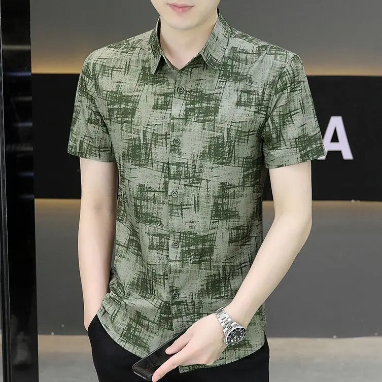 Summer Shirts for Men Turn-down Collar Business Short