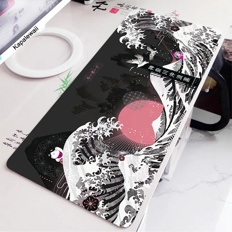 Black and White Wave Art Mouse Pad XXL