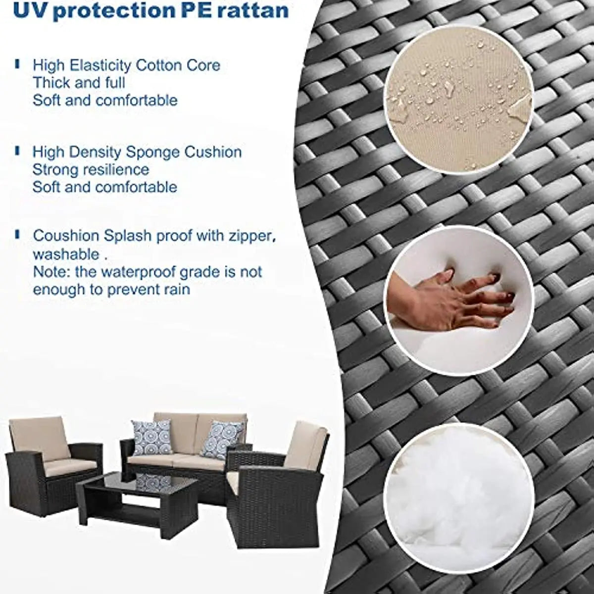 Shintenchi 4-Piece Outdoor Patio Furniture Set, Wicker Rattan