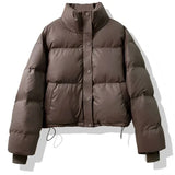 Short American Style PU Leather Down Padded Jacket