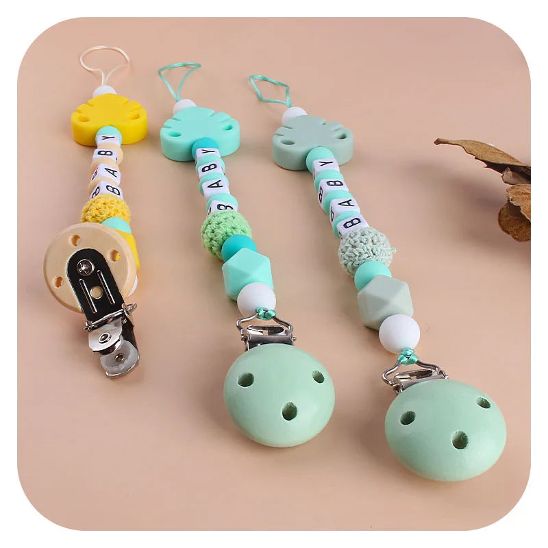 Silicone Leaf Beads Teether Toys Dummy Holder English