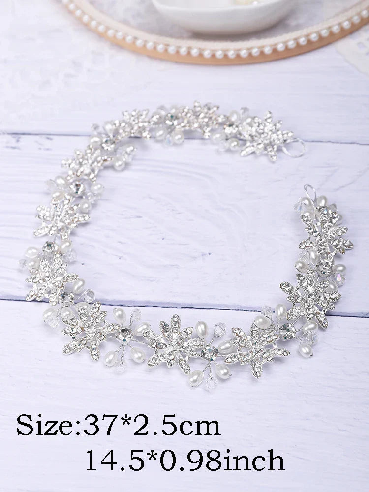 Silver Tiara Wedding Headdress Shiny Rhinestone Pearl Luxury