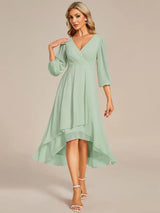 Simple Evening Dresses V-neck Long Sleeves Pleated Ruffles