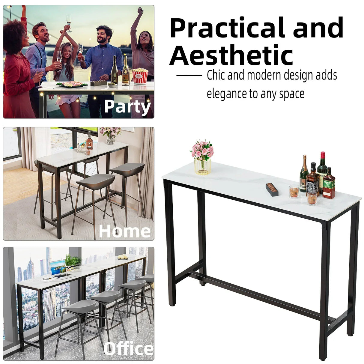 Sintered Stone Bar Table White Rectangle Counter Height