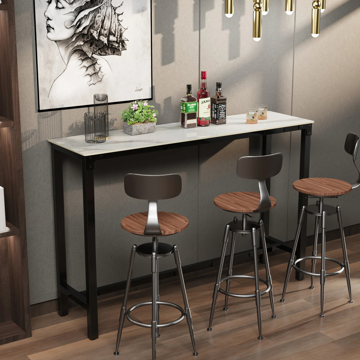 Sintered Stone Bar Table White Rectangle Counter Height