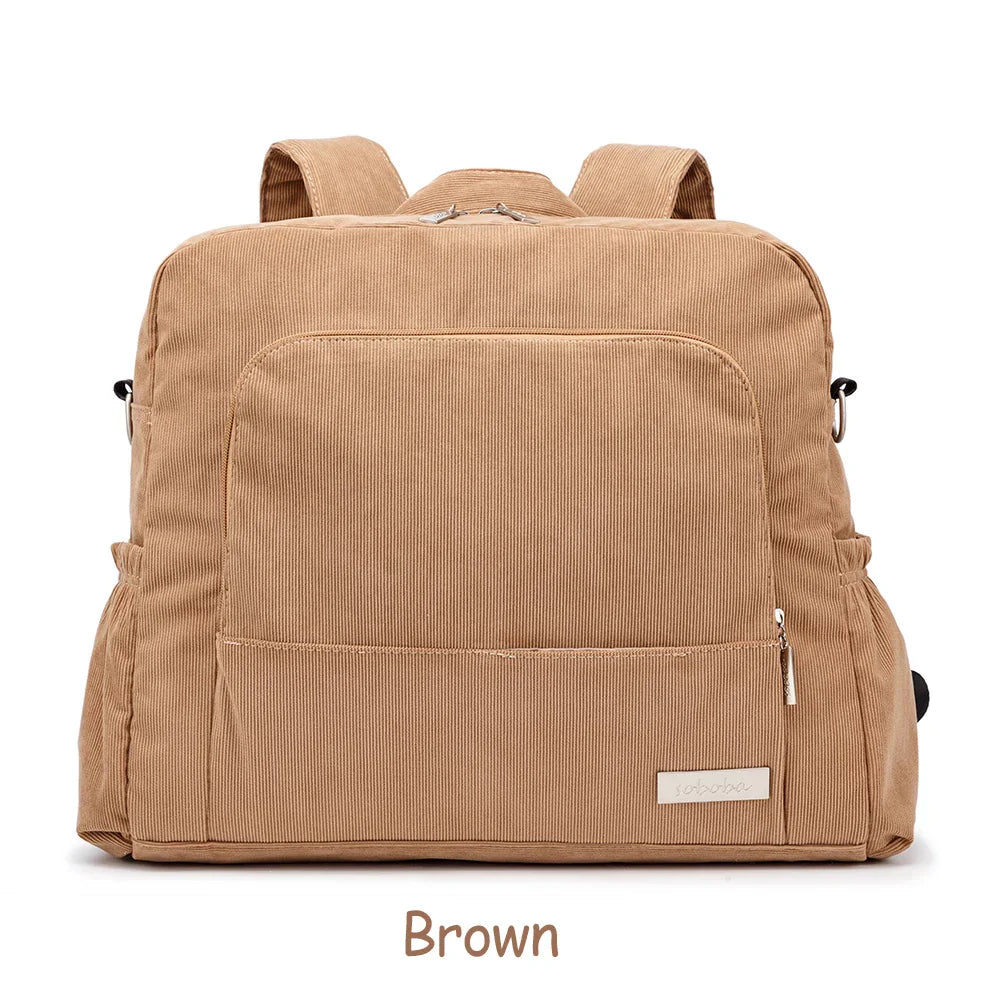 Soboba Corduroy Diaper Backpack for Mom Large Capacity