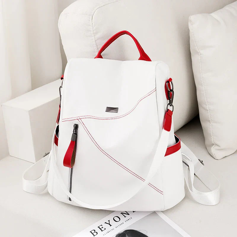 Soft Leather Stitching Women's Backpacks Antitheft Back Zipper