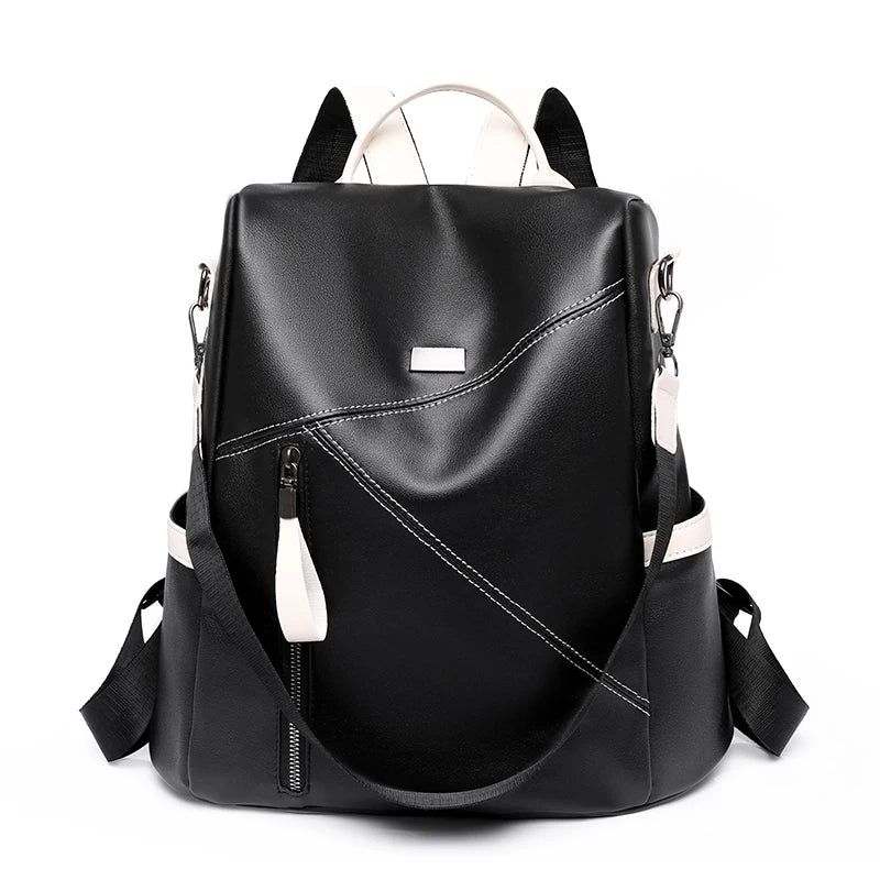 Soft Leather Stitching Women's Backpacks Antitheft Back Zipper