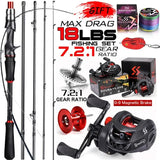 Sougayilang Casting Fishing Rod Reel Set 1.8/2.1m Carbon