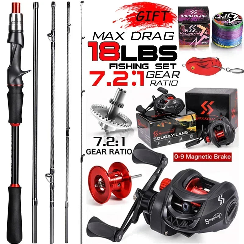 Sougayilang Casting Fishing Rod Reel Set 1.8/2.1m Carbon