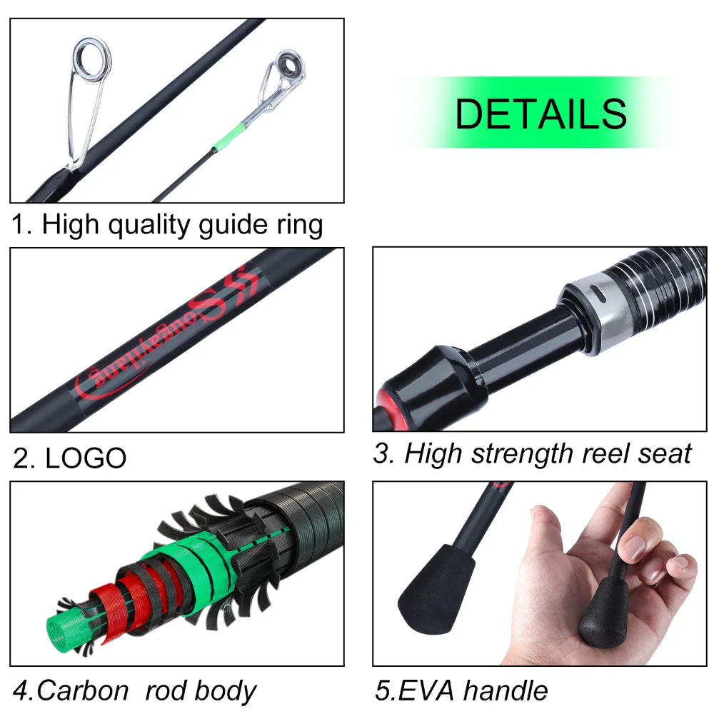 Sougayilang Casting Spinning Fishing Rod 1.8m UltraLight Carbon