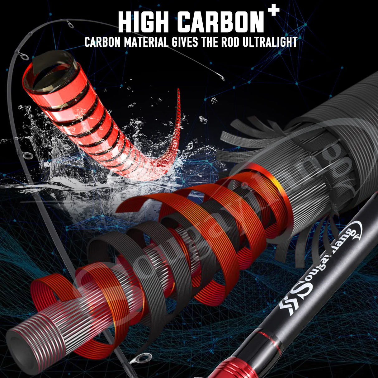 Sougayilang Fishing Rod Carbon Fiber 1.98m Carp Rods