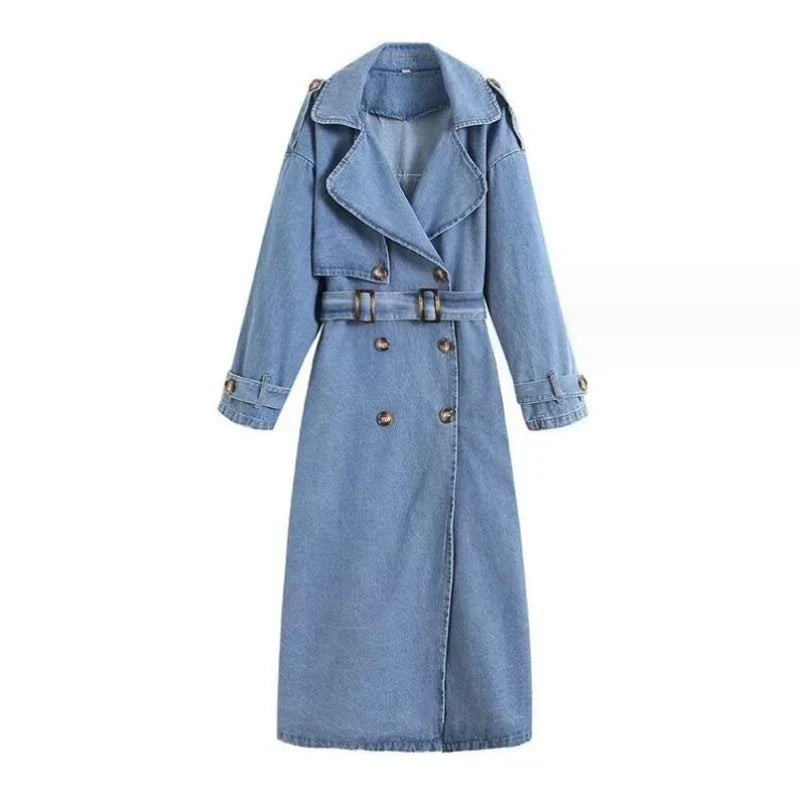 Spring and Autumn X-Long Denim Trench Coats For