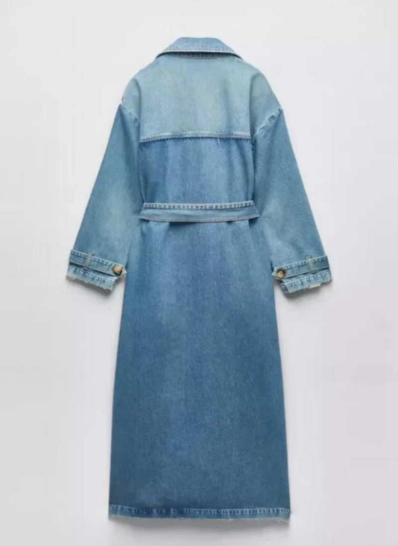 Spring and Autumn X-Long Denim Trench Coats For