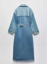 Spring and Autumn X-Long Denim Trench Coats For