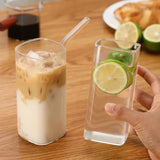 Square Heat Resistant Coffee Glass Cup With Lid