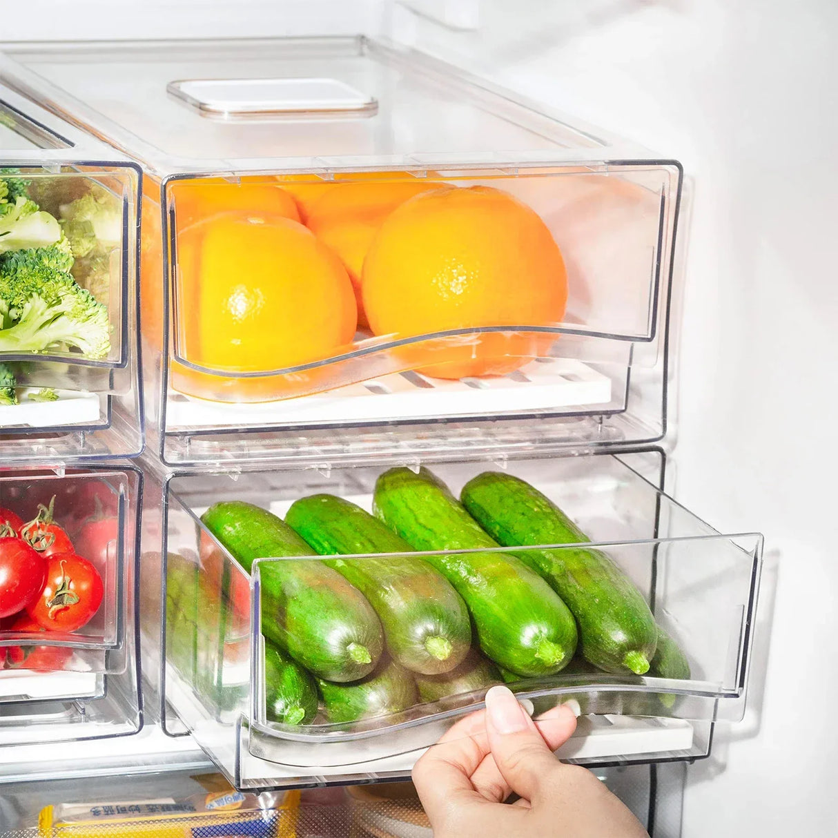 Stackable Refrigerator Organizer Bins, Reusable Food Storage Containers,