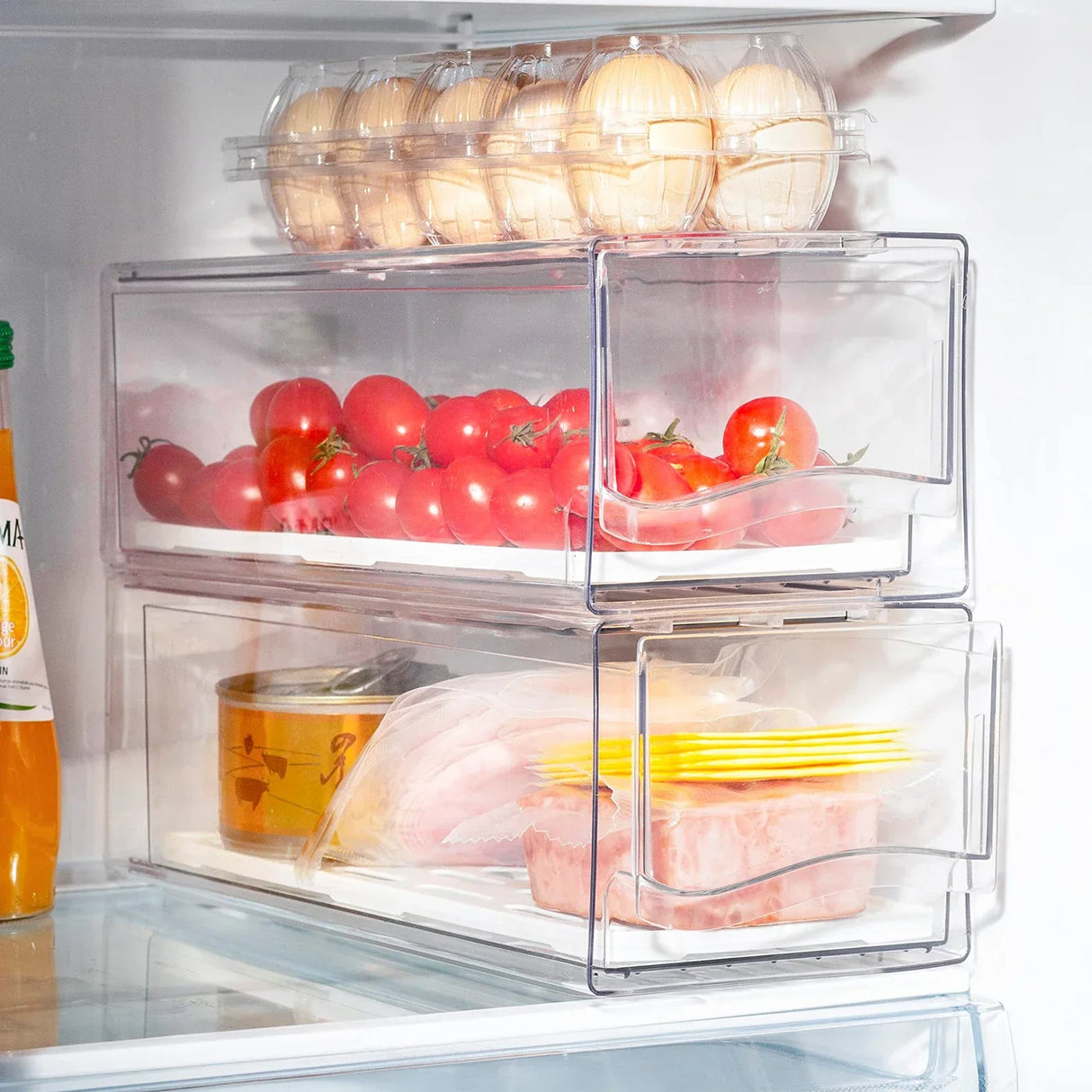Stackable Refrigerator Organizer Bins, Reusable Food Storage Containers,