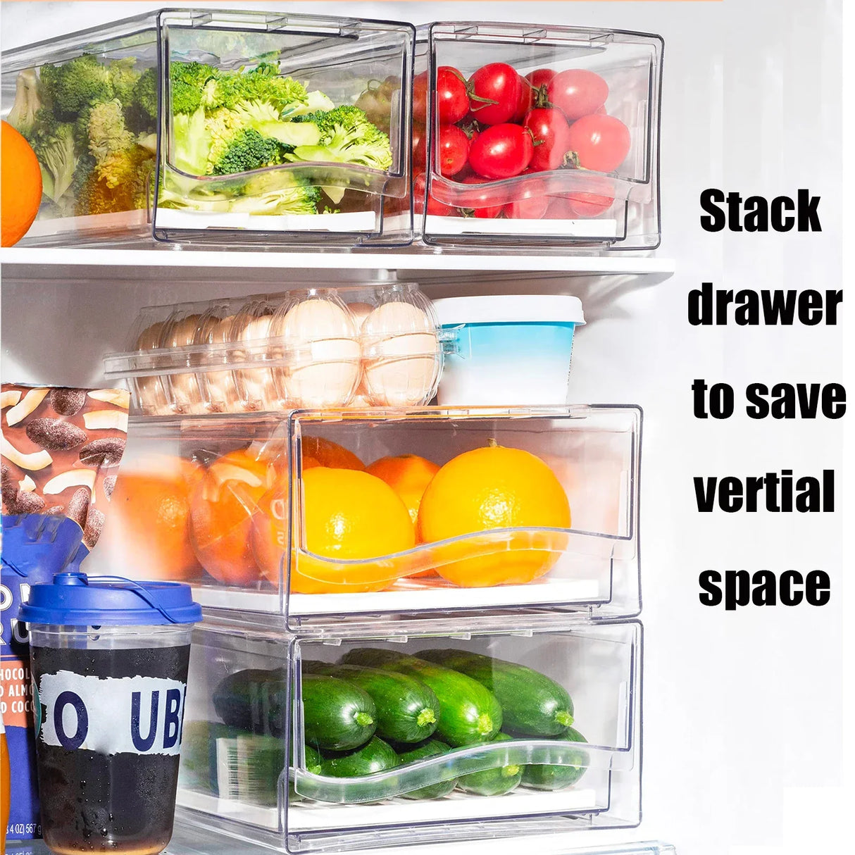 Stackable Refrigerator Organizer Bins, Reusable Food Storage Containers,