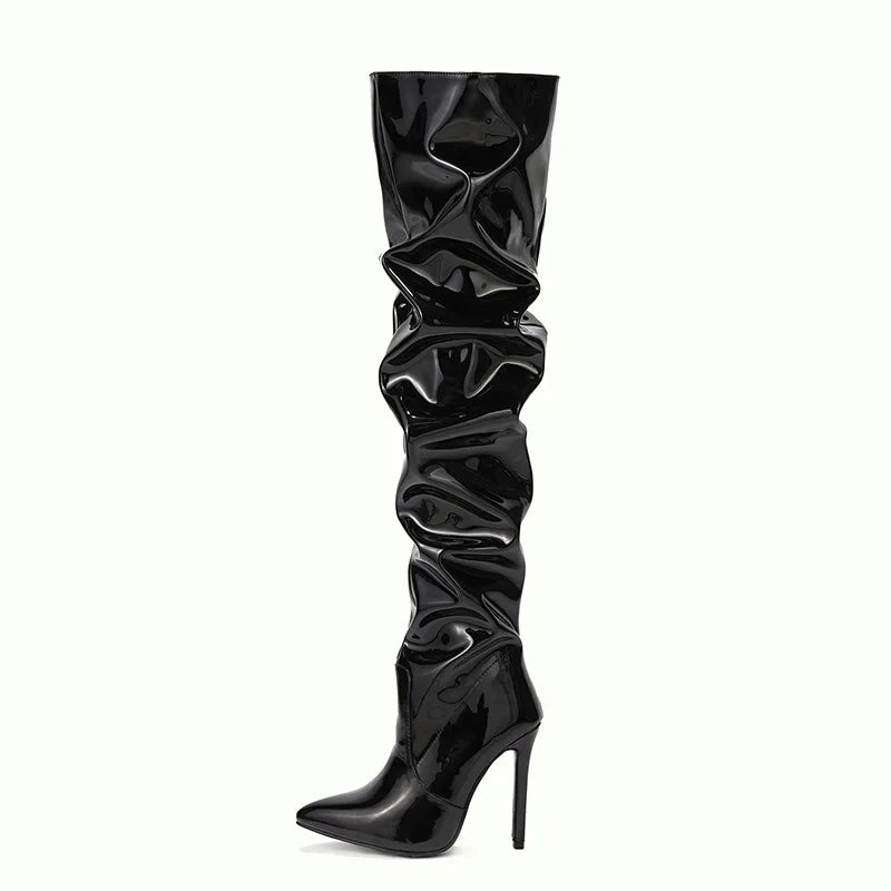 Stretch Overtheknee Boots Women Fashion Pointed Toe Black