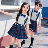 Summer Kindergarten Uniform Boys Girls Pleated Supender With