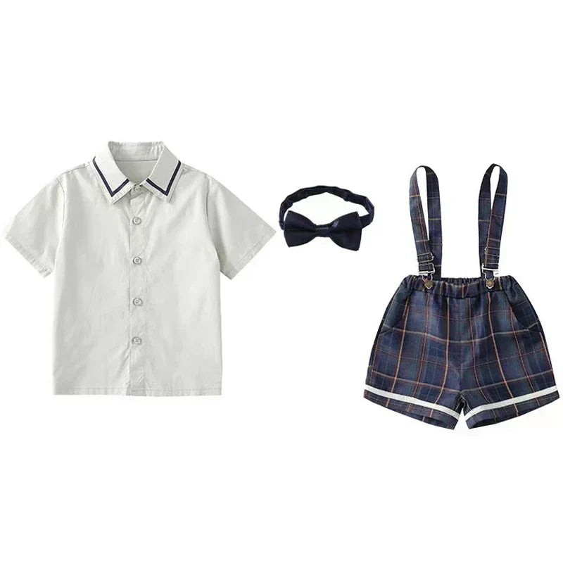 Summer Kindergarten Uniform Boys Girls Pleated Supender With