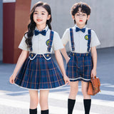 Summer Kindergarten Uniform Boys Girls Pleated Supender With