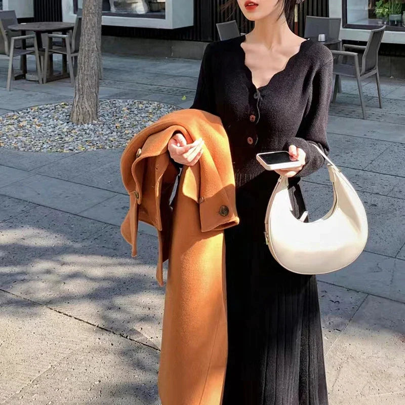 Sweater Midi Dress For Woman Clothes Casual Autumn