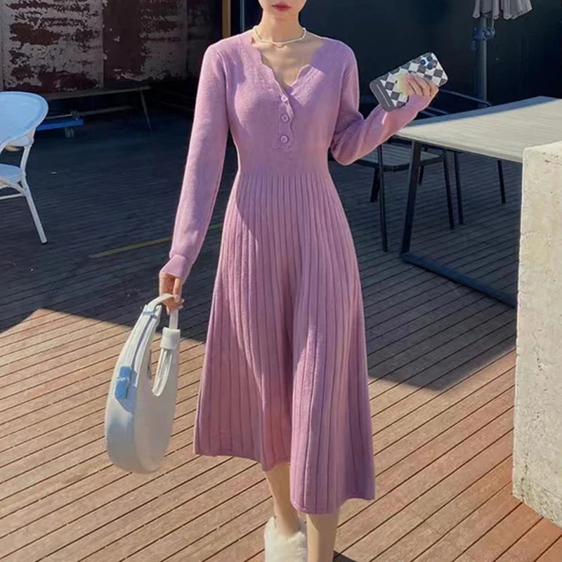 Sweater Midi Dress For Woman Clothes Casual Autumn