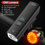 TOPRIDER Bicycle Light 1200LM T6 LED Rechargeable Set