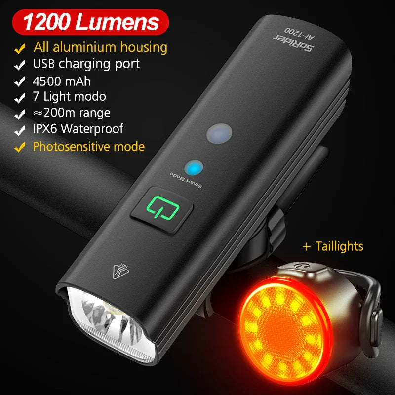 TOPRIDER Bicycle Light 1200LM T6 LED Rechargeable Set