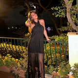 TRAF Fringing Halter Dresses for Women 2023 Black