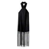 TRAF Fringing Halter Dresses for Women 2023 Black
