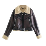 TRAF Winter Women Streetwear Faux Lamb Leather Fur