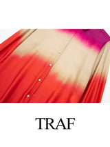 TRAF Women's Fashion Autumn Suit Tie Dye Turn-Down