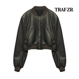 TRAF ZR Woman Faux Fur Coat Zipper Leather