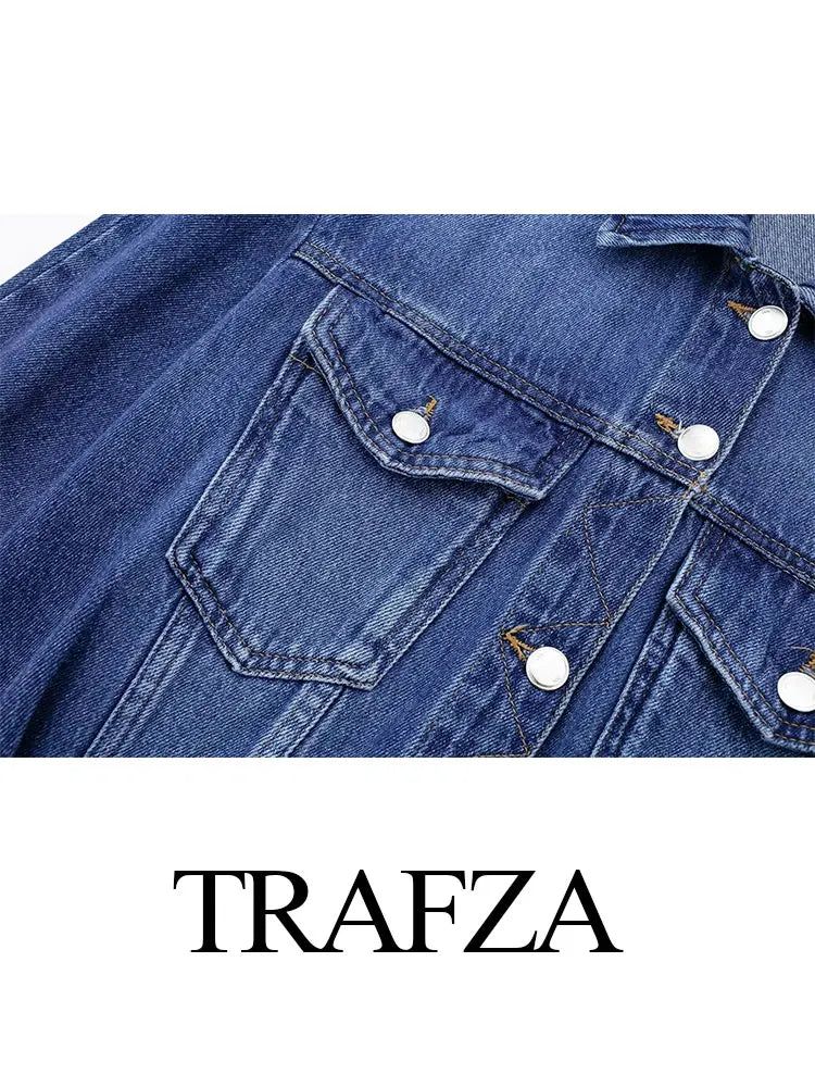 TRAFZA 2024 Spring New Women's Retro Street Denim