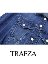 TRAFZA 2024 Spring New Women's Retro Street Denim