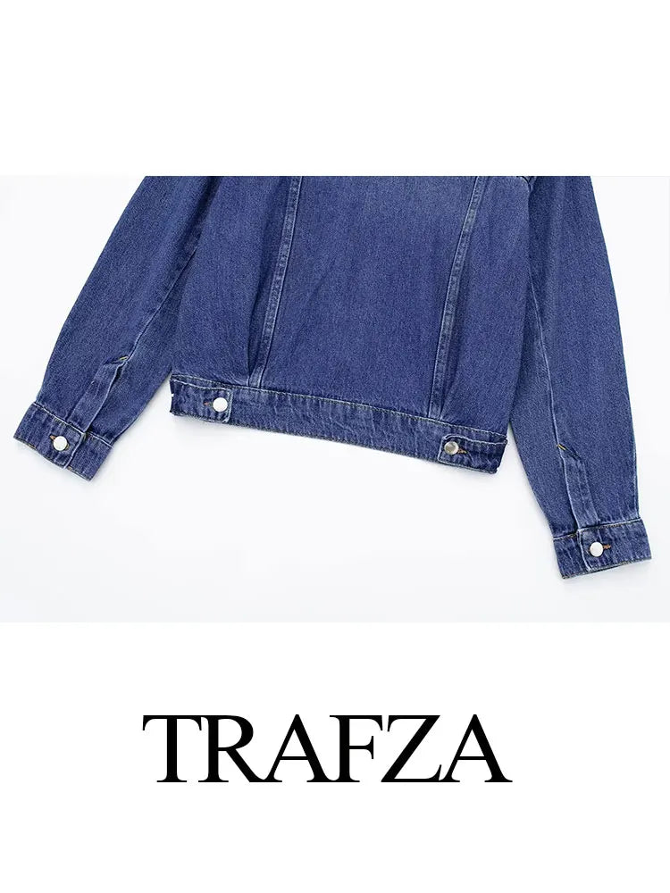 TRAFZA 2024 Spring New Women's Retro Street Denim