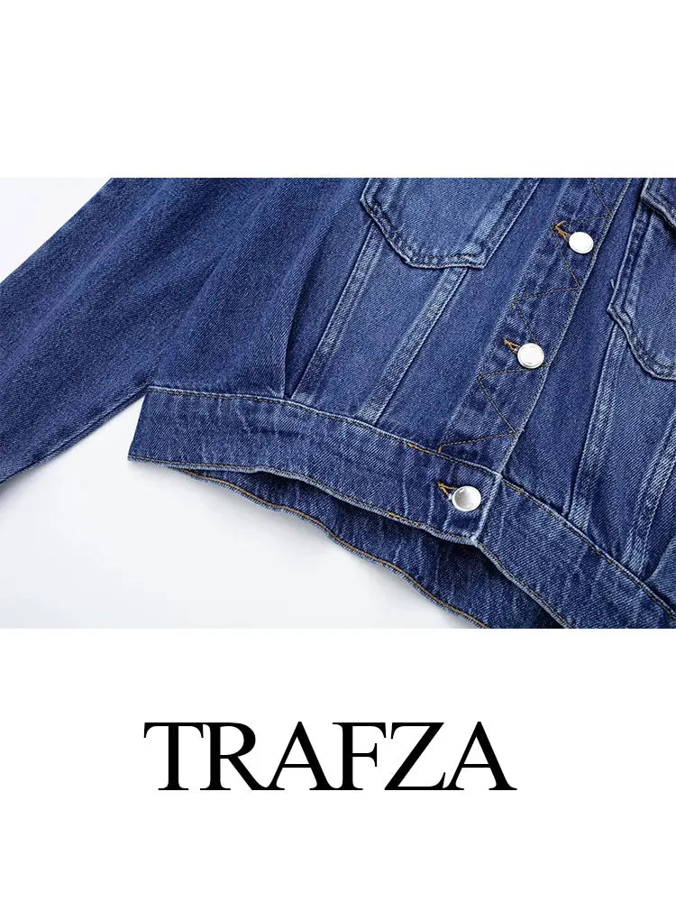 TRAFZA 2024 Spring New Women's Retro Street Denim