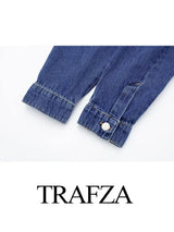 TRAFZA 2024 Spring New Women's Retro Street Denim