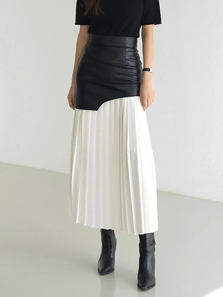 TWOTWINSTYLE Casual Patchwork Pu Skirt For Women High